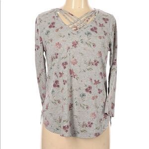 Cloud chaser 3/4 sleeve grey blouse shirt Xs lattice front top blouse ko…